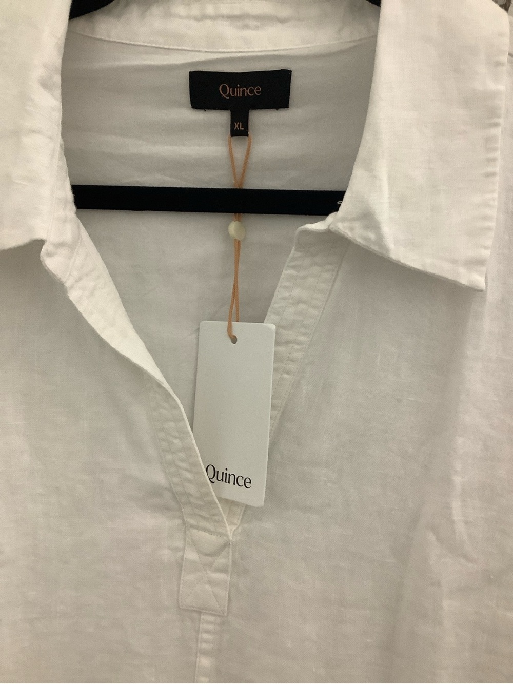 Quince White Linen Short-Sleeve Button Down popover dress. - Picture 2 of 5